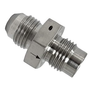 84410 extended length filter fitting, flared, with two threaded ends and direction arrow for AS5174 (AN815) use.