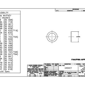 Technical drawing of FAA/PMA Part 90755 gasket with size, part numbers, and Pratt & Whitney Canada engine eligibility.