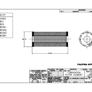 Technical drawing of FAA/PMA Part 91406 lubrication filter element for GE CF34, with dimensions and approval.