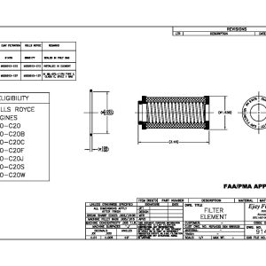 Technical drawing of FAA/PMA Part 91479-Kit with dimensions, part details, and Rolls Royce 250 model eligibility.