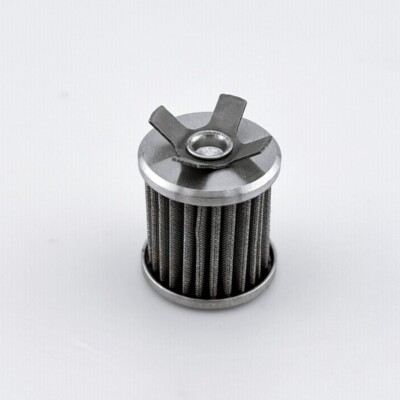 A metal mesh cylindrical filter with a slotted top, shown against a plain white background.